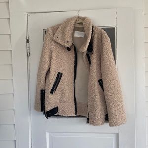 Zara Sherpa Coat with Leather Detailing